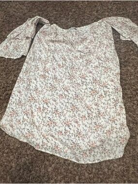 Fashion Nova White Floral Off-Shoulder Dress with Pink & Green Print